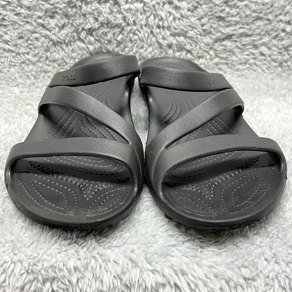 Crocs Sandals Womens 8 Kadee II Black Slides Z Strap Comfort Slip On Lightweight